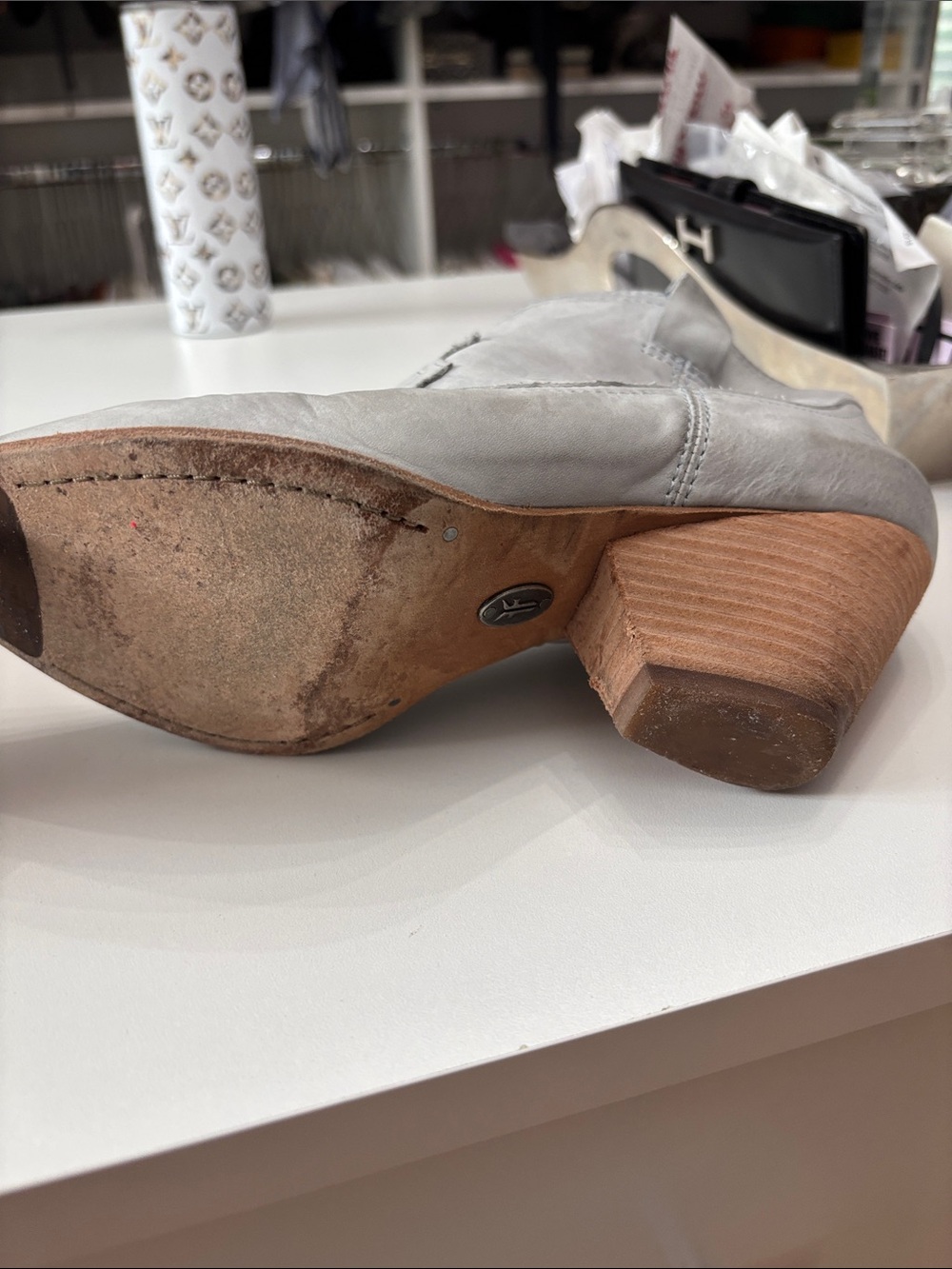 Frye Light Gray Pointed Leather Ankle Booties - Picture 6 of 9